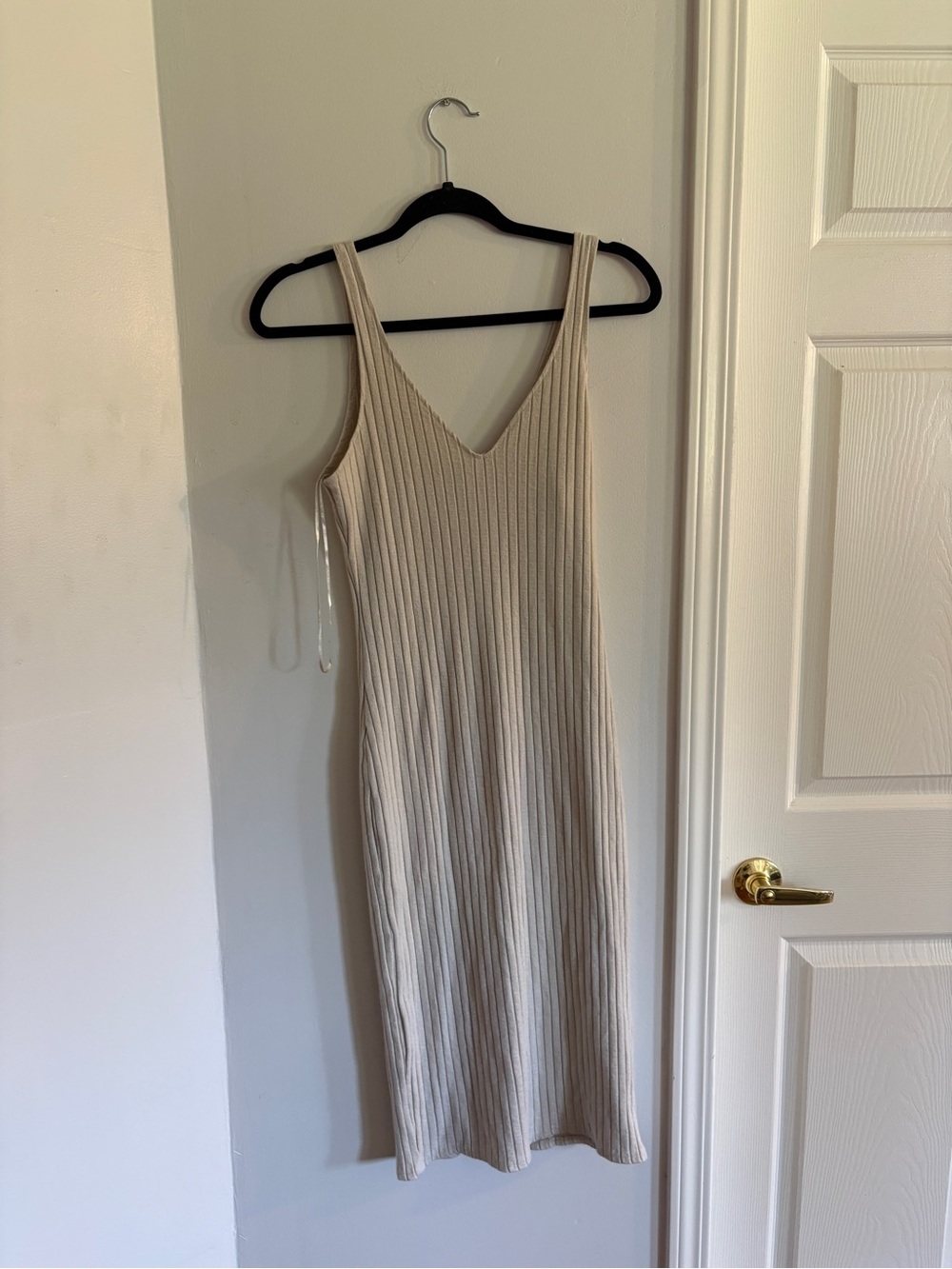Zara Ribbed V-Neck Sleeveless Knit Dress in Cream